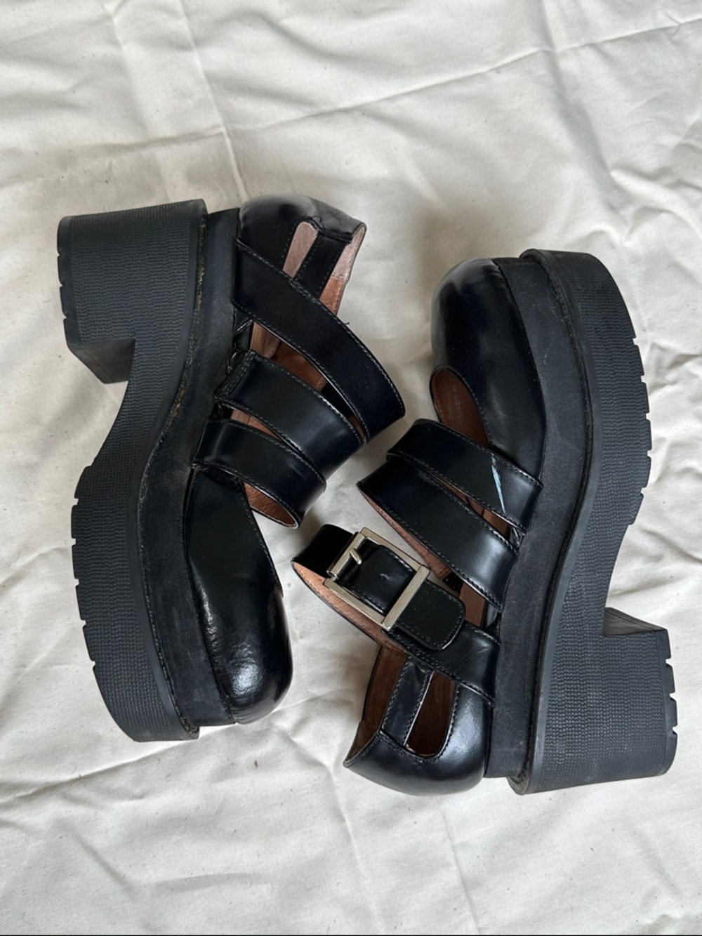 Jeffrey Campbell Black Triple-Strap Platform Mary Janes - Picture 2 of 11